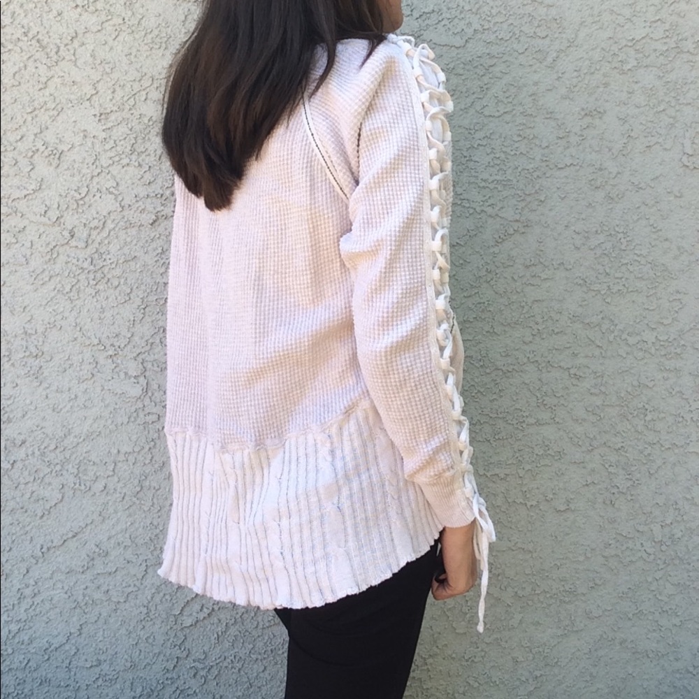 Lace Up Long Sleeve Knit High Low PullOver Sweater - Picture 2 of 5